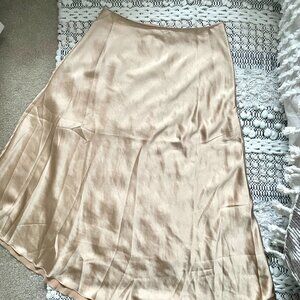 NWOT Champagne Satin Midi Skirt